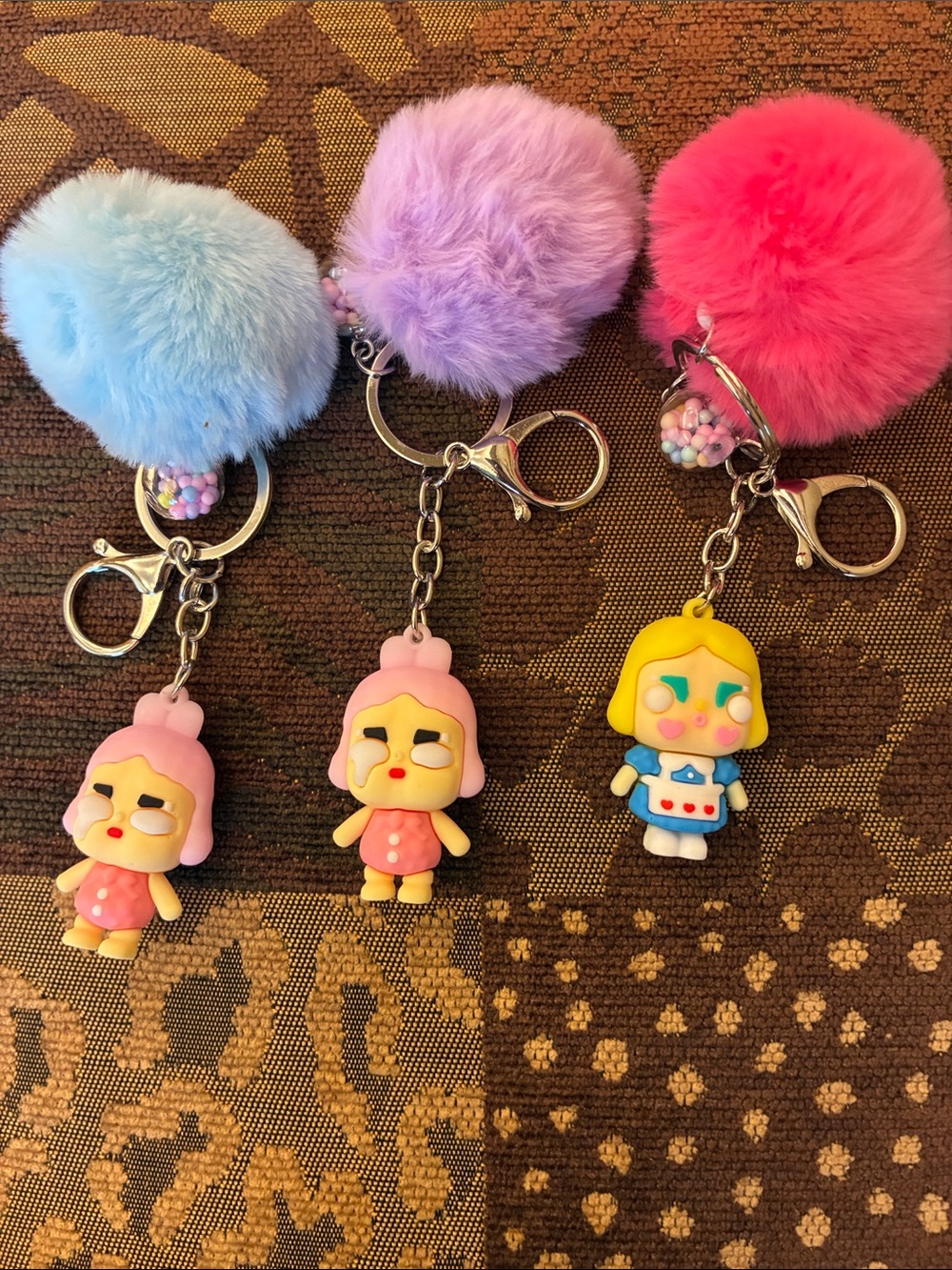 Cute Pom-Pom Keychain Toy Set - Pink, Purple, Blue